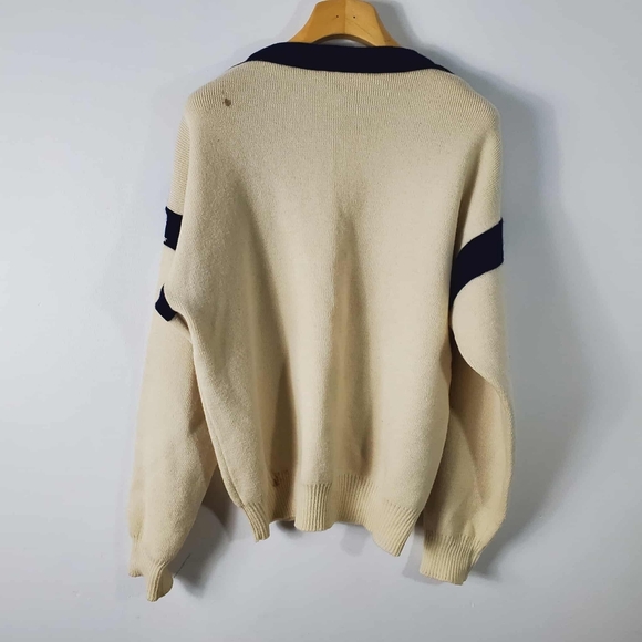 Vintage 80s Sailor Style Shoulder Buttoms Boat Neck Sweater 100% Wool Women - Picture 2 of 9